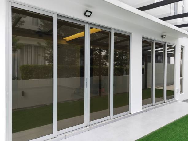 Modern residential home patio glass sliding doors showcasing premium architectural window tinting flower mound TX